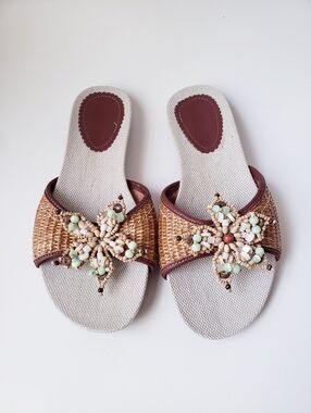 Land's End Tan Beaded Sandals
